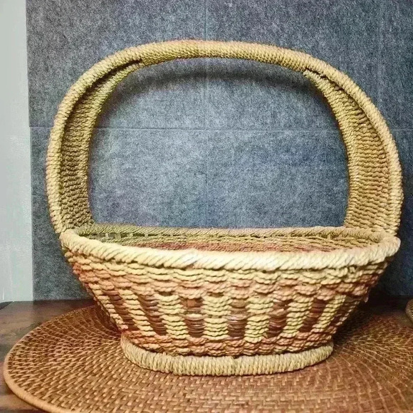 Other - Beautiful Handmade Large Wood/Rope Grass Weave Basket Rustic Natural